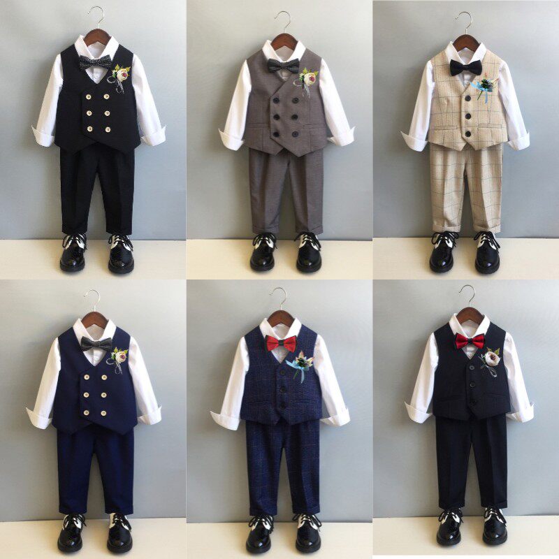 儿童西装礼服秋季男童西装裤背带裤男宝宝黑色西裤秋男孩西服裤子