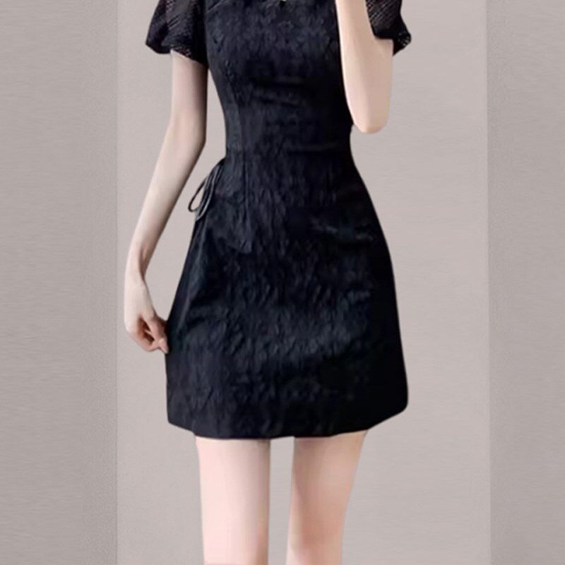 短款旗袍新款2025年轻款少女夏季显高新中式国风改良连衣裙小个子