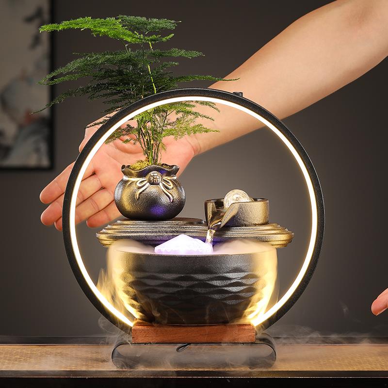 时来运转流水摆件循环水车水晶球风水轮客厅办公室桌面招财装饰品