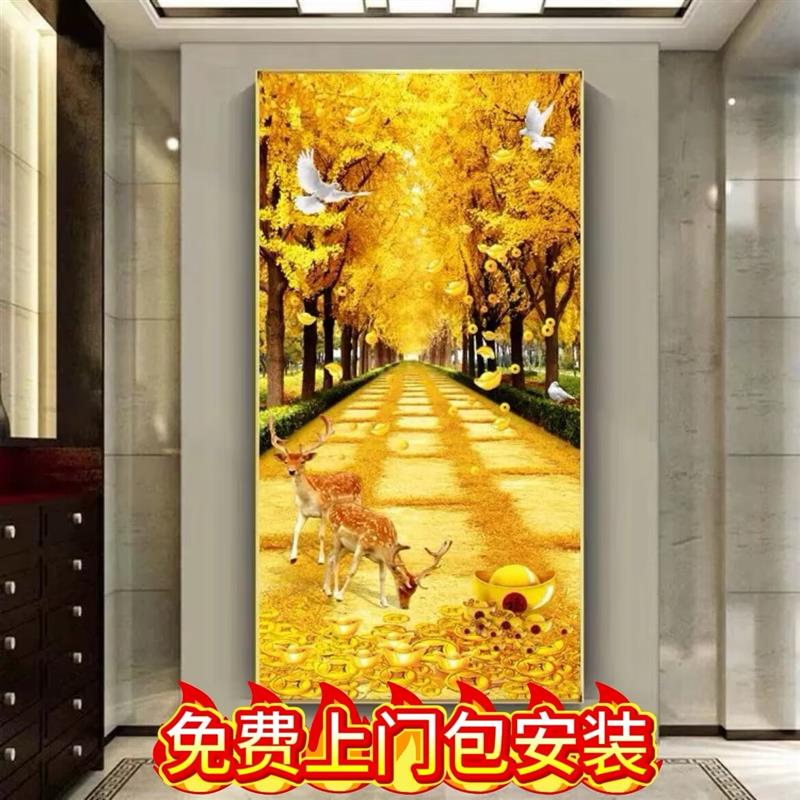 现代简约进门麋鹿玄关装饰画客厅走廊过道挂画竖版壁画招财风水画