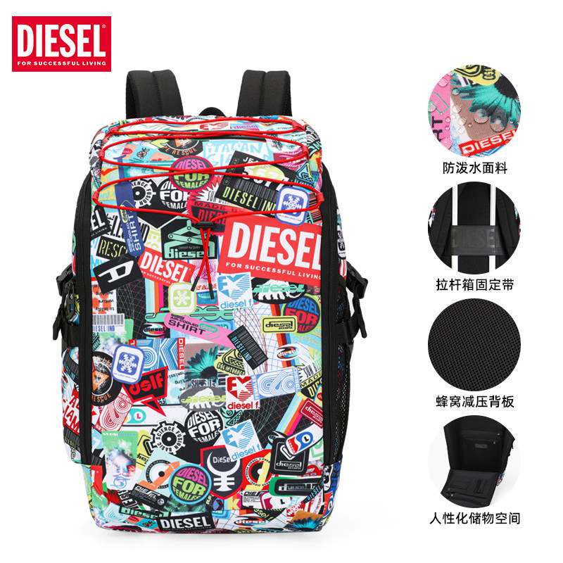 DIESEL潮牌涂鸦大容量双肩背包图片