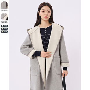 艾蜜丰双面呢羊毛大衣2026春季新款高级感韩版宽松显瘦毛呢外套女