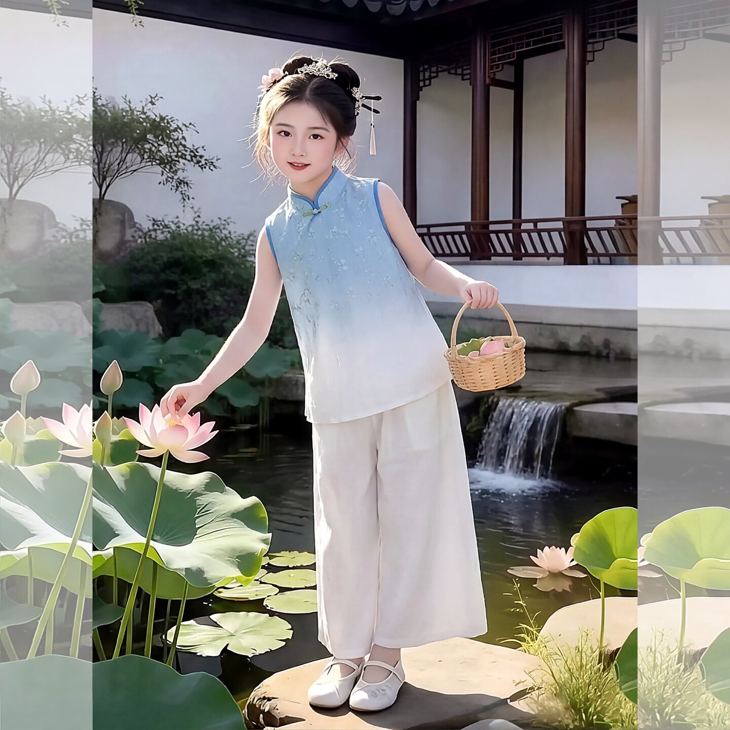 女童渐变色国风套装夏季2026新款