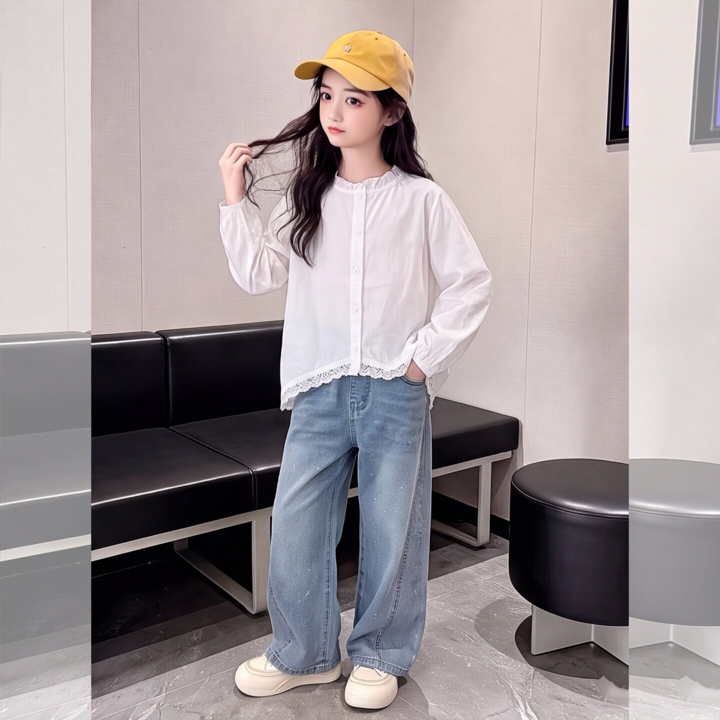 小女孩独特漂亮套装韩系慵懒风女