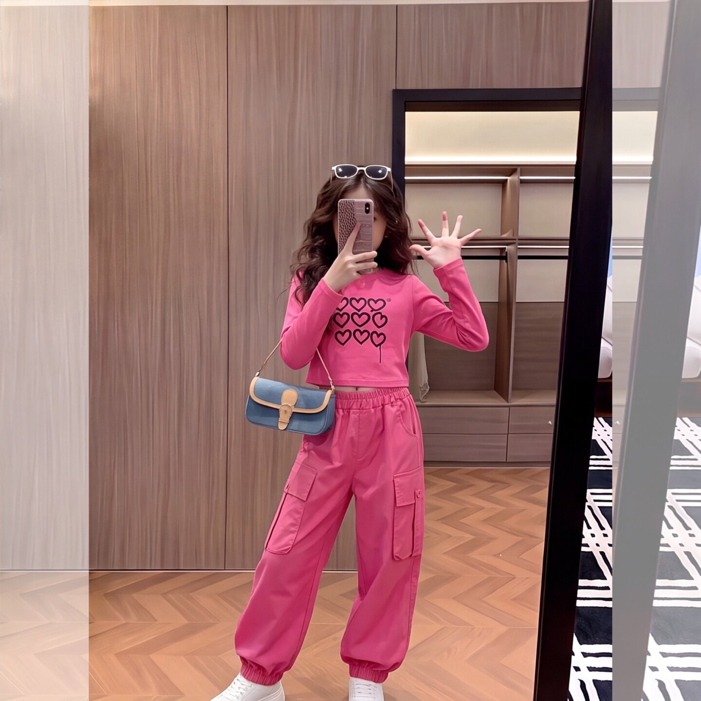 女童秋季长袖裤子套装儿童印花爱