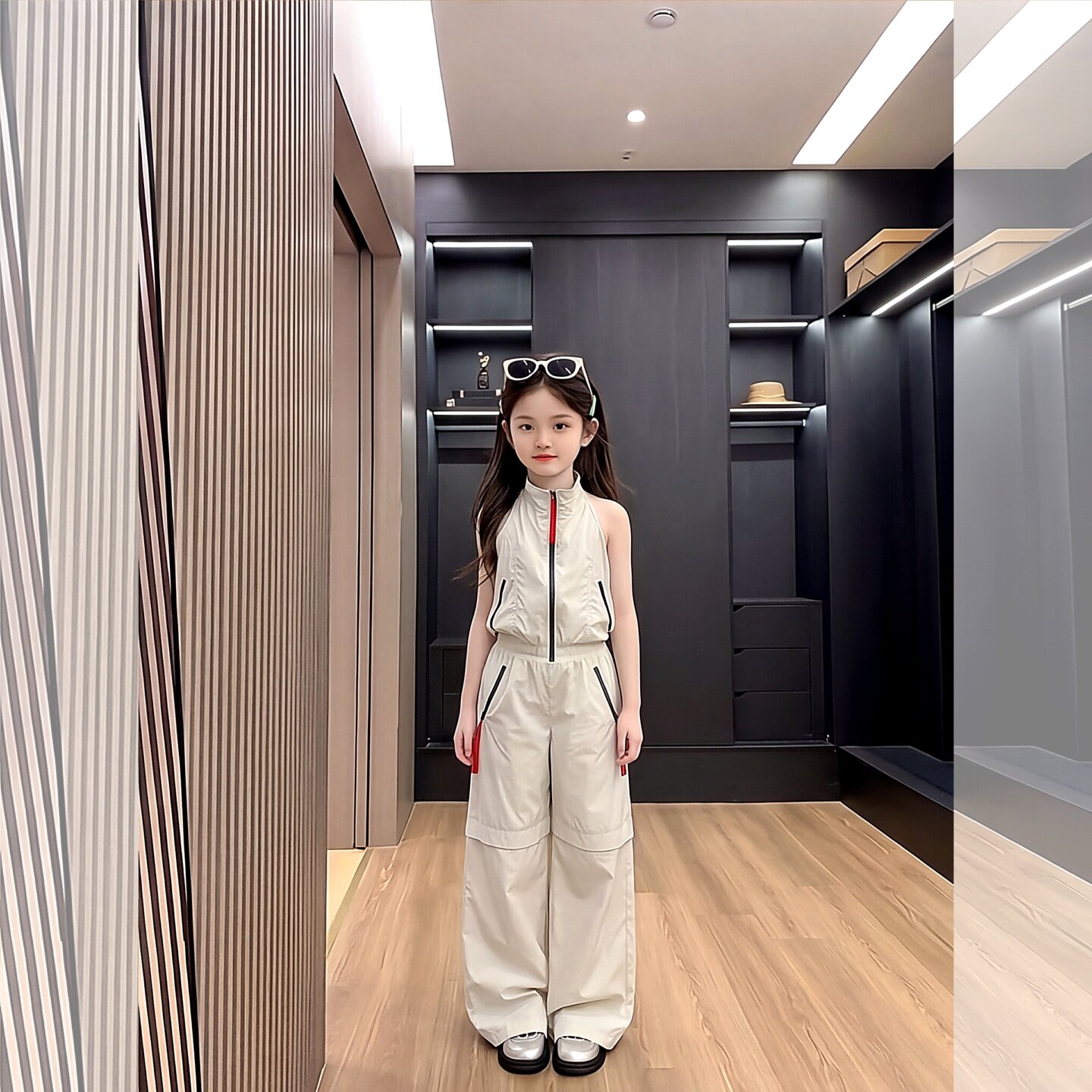 女童2026夏季新款时尚挂脖休闲个性中大童穿搭洋气工装阔腿裤套装