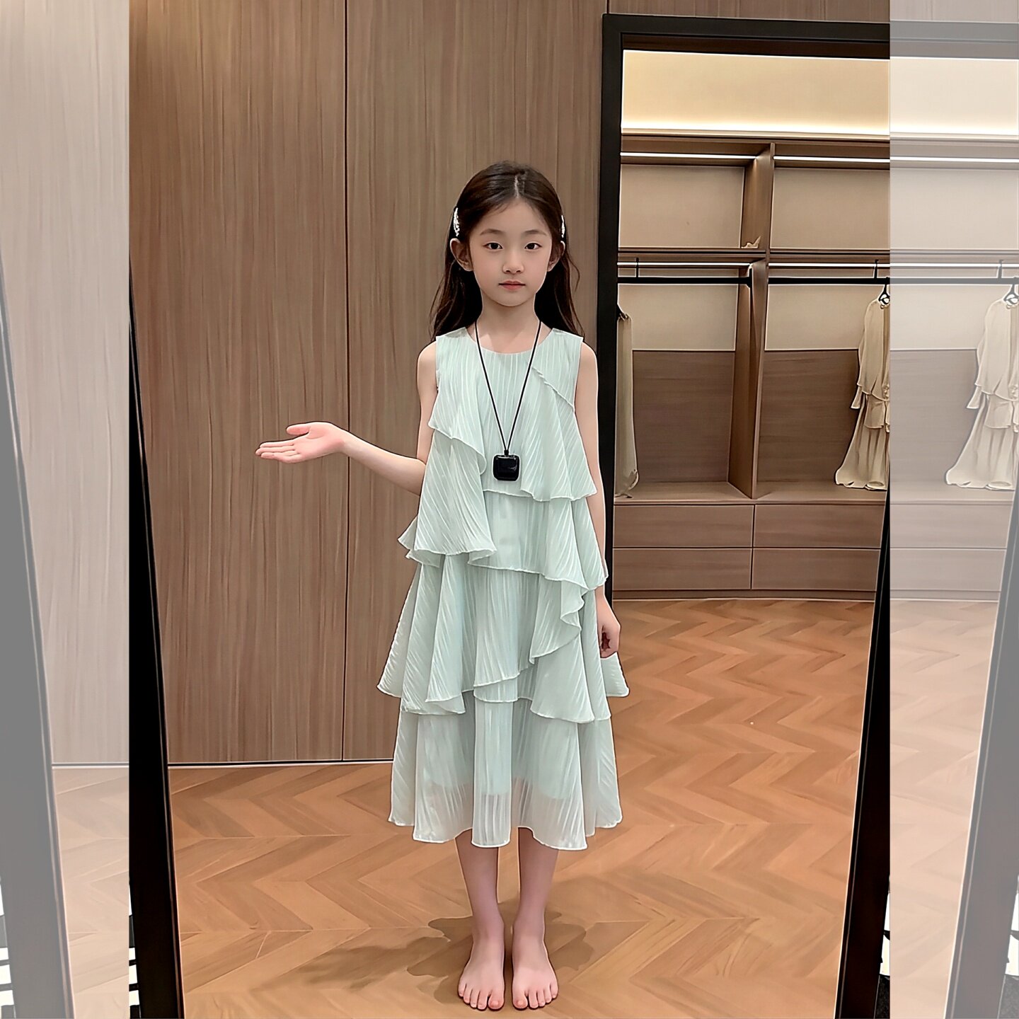 法式温柔风女童连衣裙2026夏季中大儿童海边沙滩裙女宝背心蛋糕裙