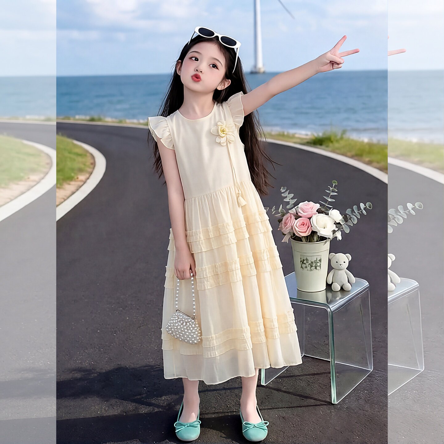 女童2026款夏装潮童时尚飞飞袖女