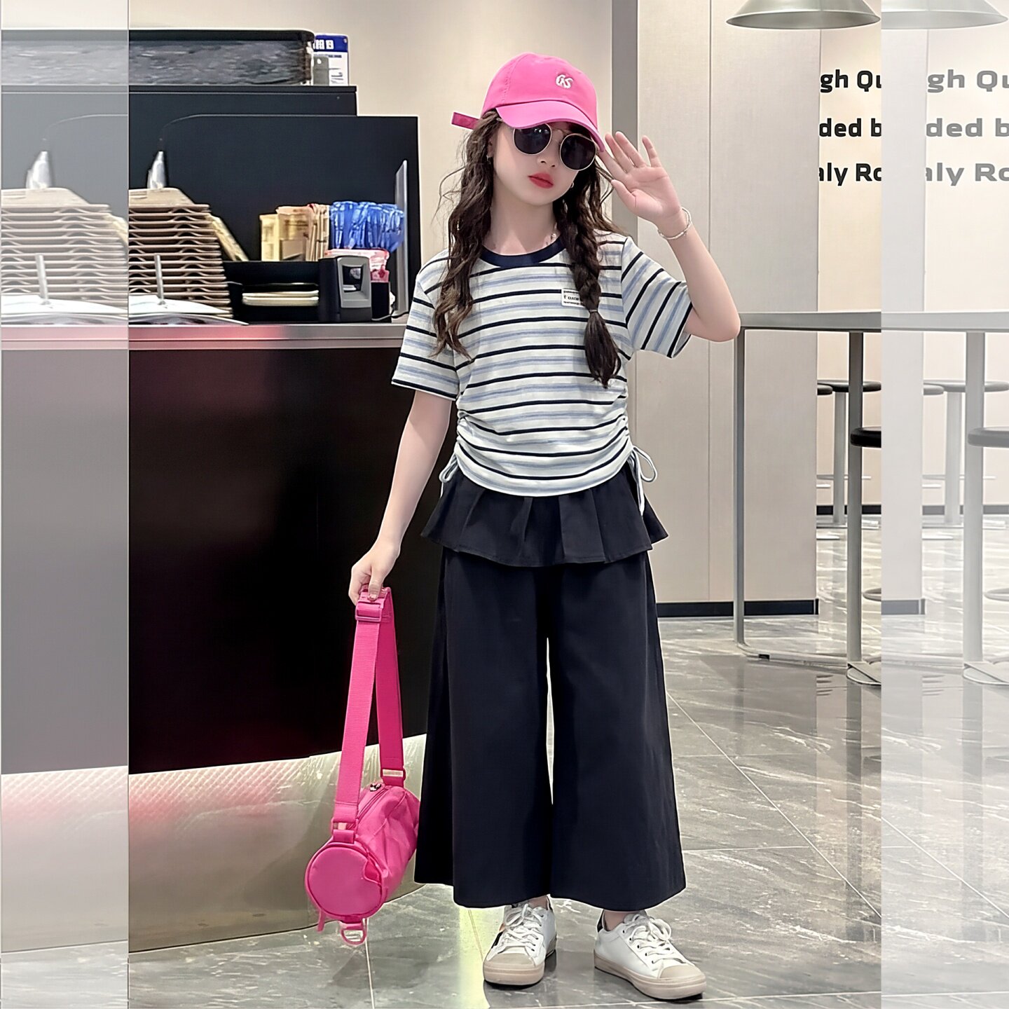 女童套装夏季薄款大儿童条纹短袖