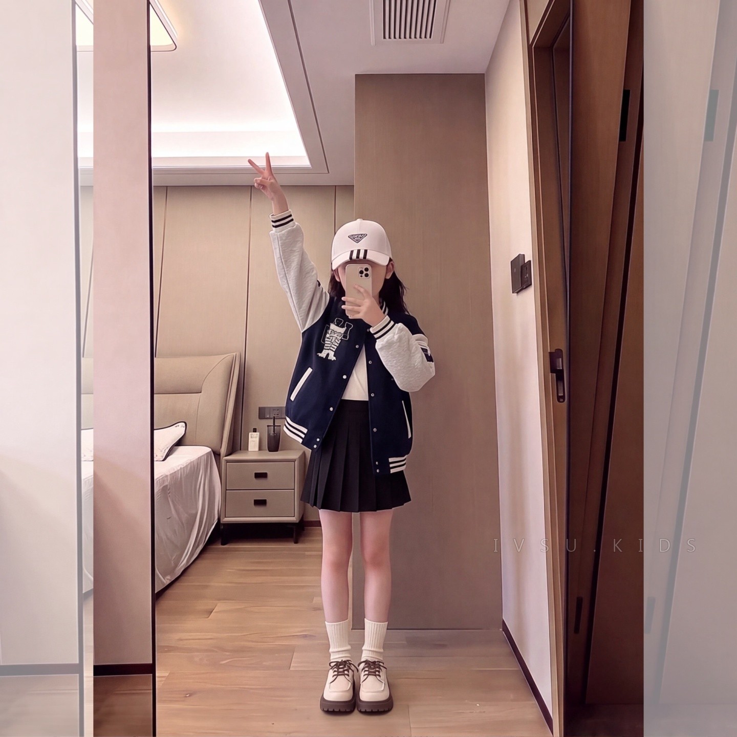 女小童刺绣拼接棒球服外套秋季童