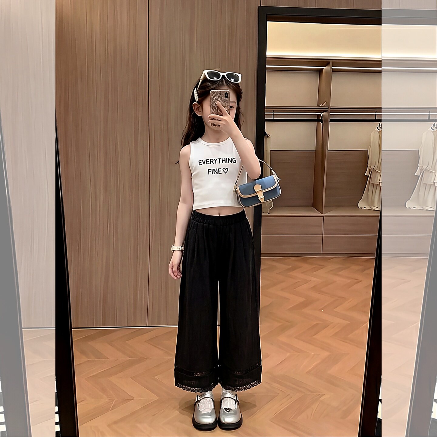 女大童胖女童初中生女孩2026新款夏季薄款阔腿天丝牛仔裤九分裤子