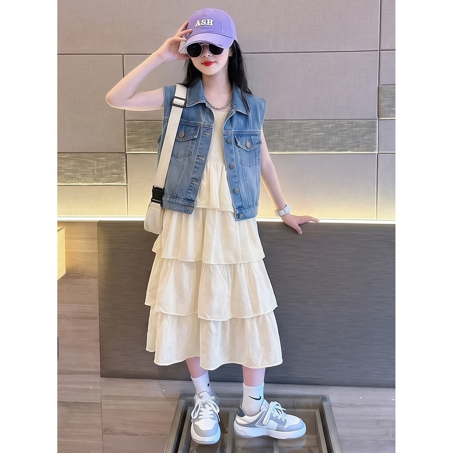 女童夏装套装2026新款大儿童牛仔