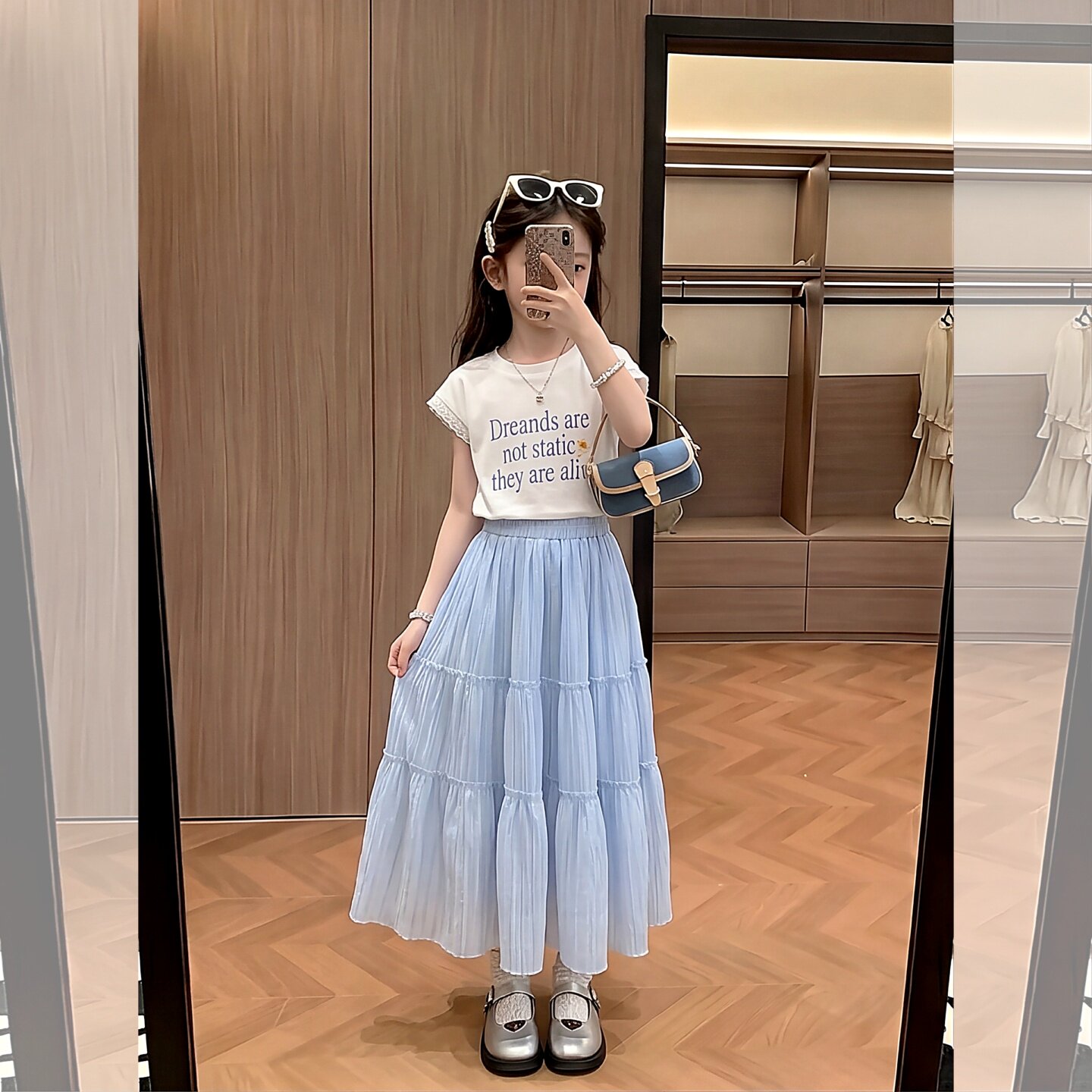 女童夏套装2026新款儿童韩系短袖T恤女孩大童巨好看半身裙两件套