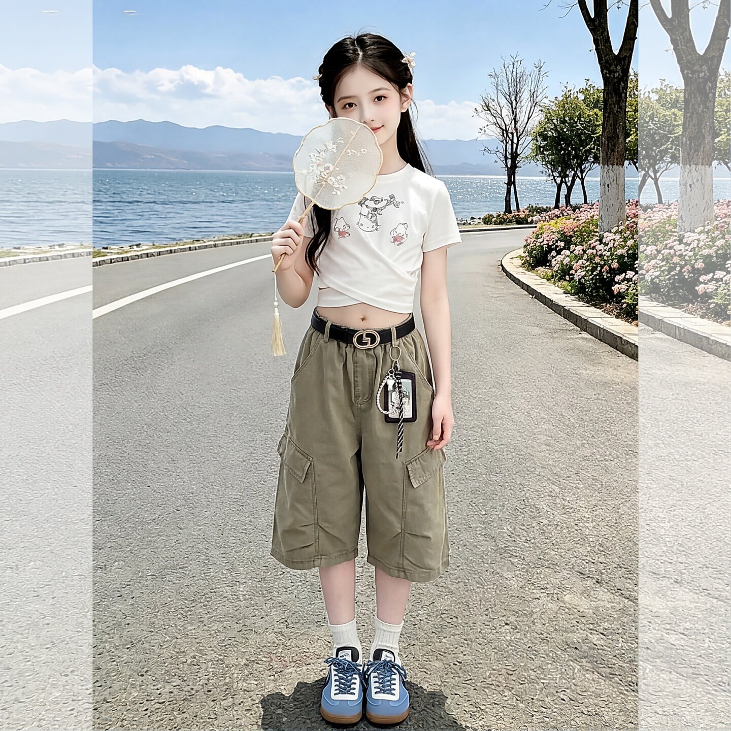 女童夏季修身短款t恤套装大儿童