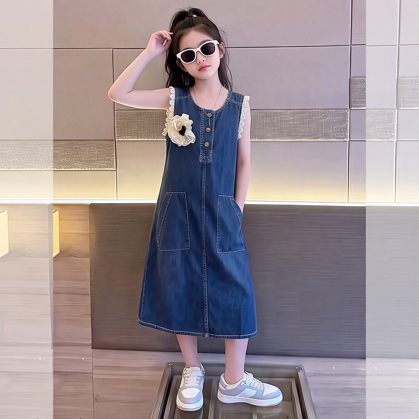 女童牛仔裙连衣裙夏季2026新款女孩洋气夏装中长款儿童超好看裙子