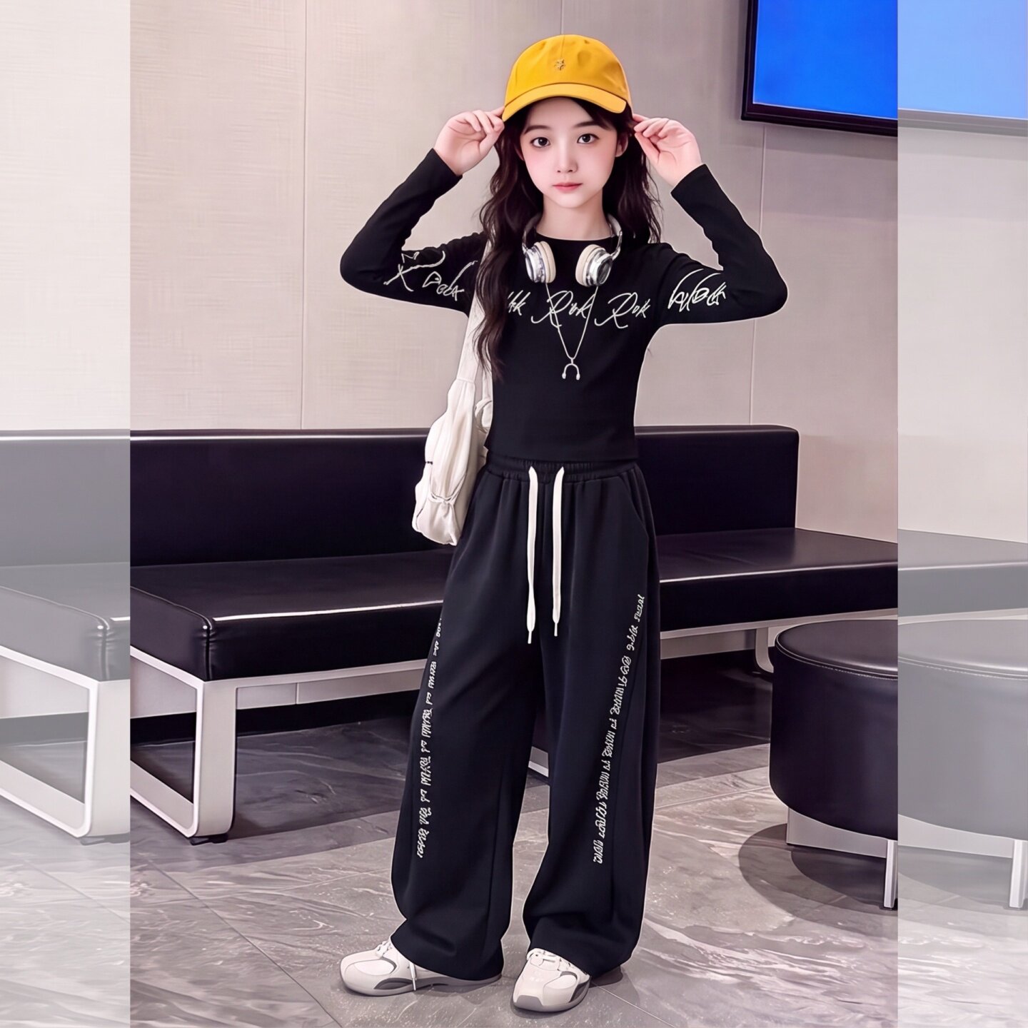 秋季女童长袖套装中大童时髦字母