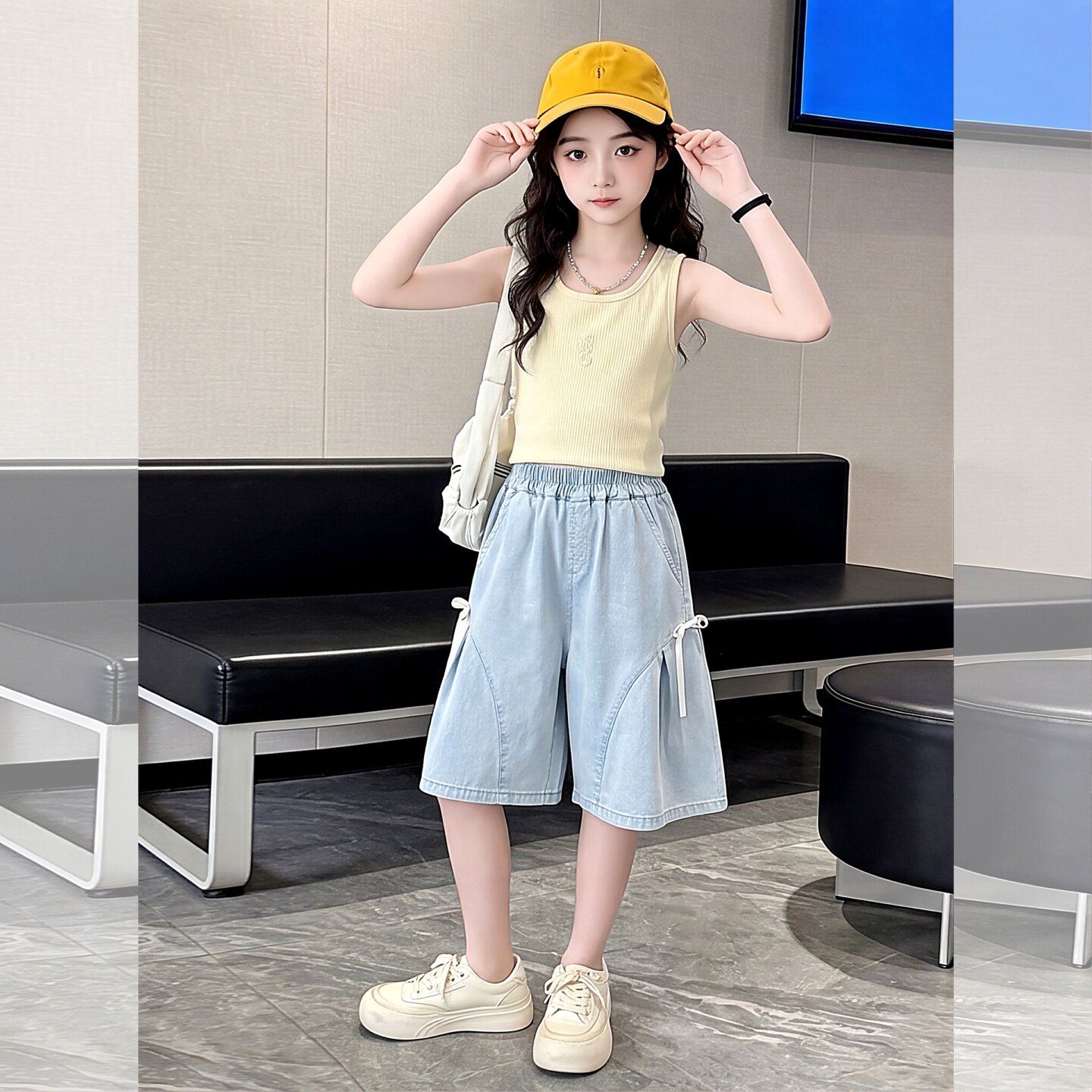 女童牛仔短裤夏季2026新款儿童洋气天丝阔腿薄款冰感超火短裤外穿
