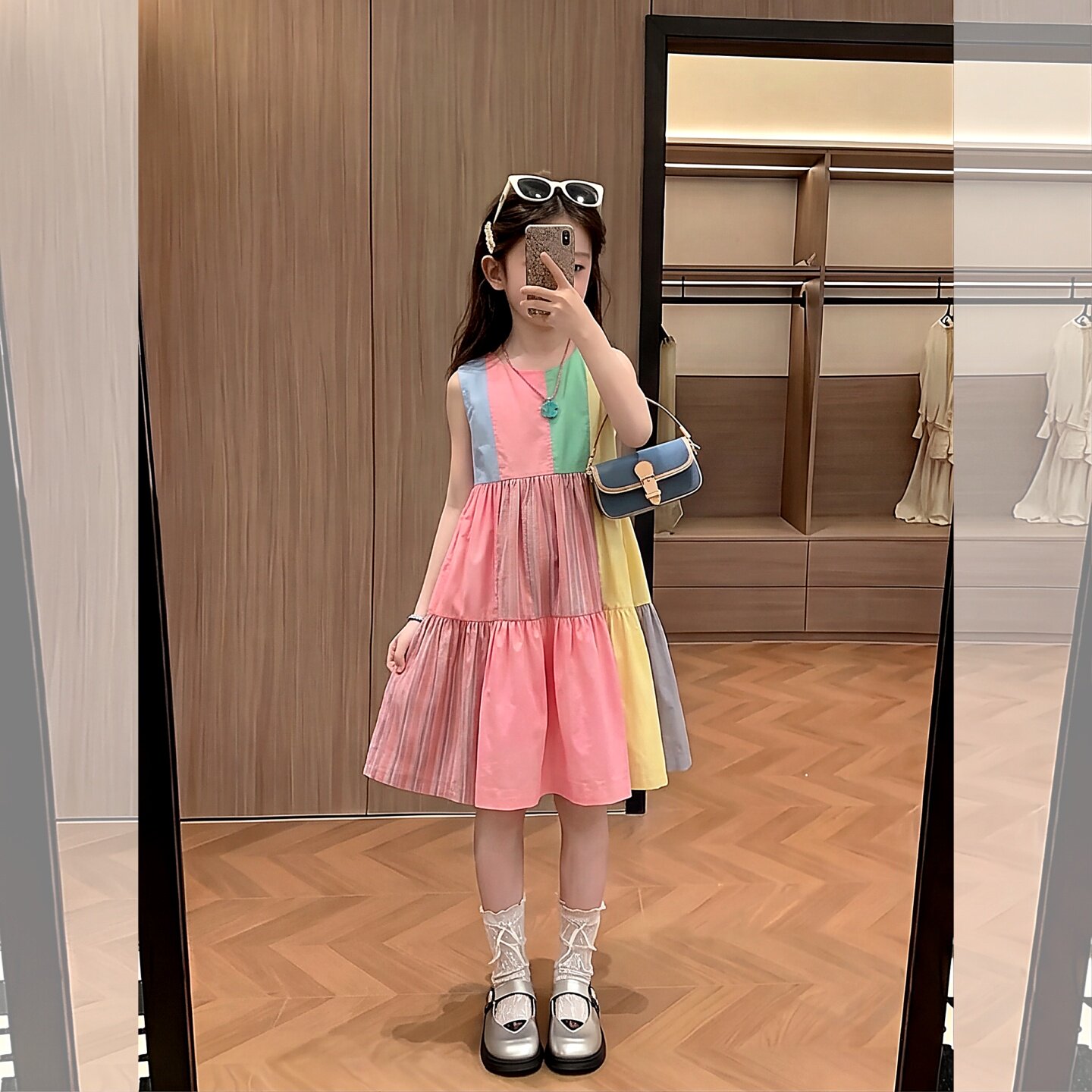 裙子女童夏季2026新款洋气儿童时髦撞色拼接公主裙女孩夏装连衣裙