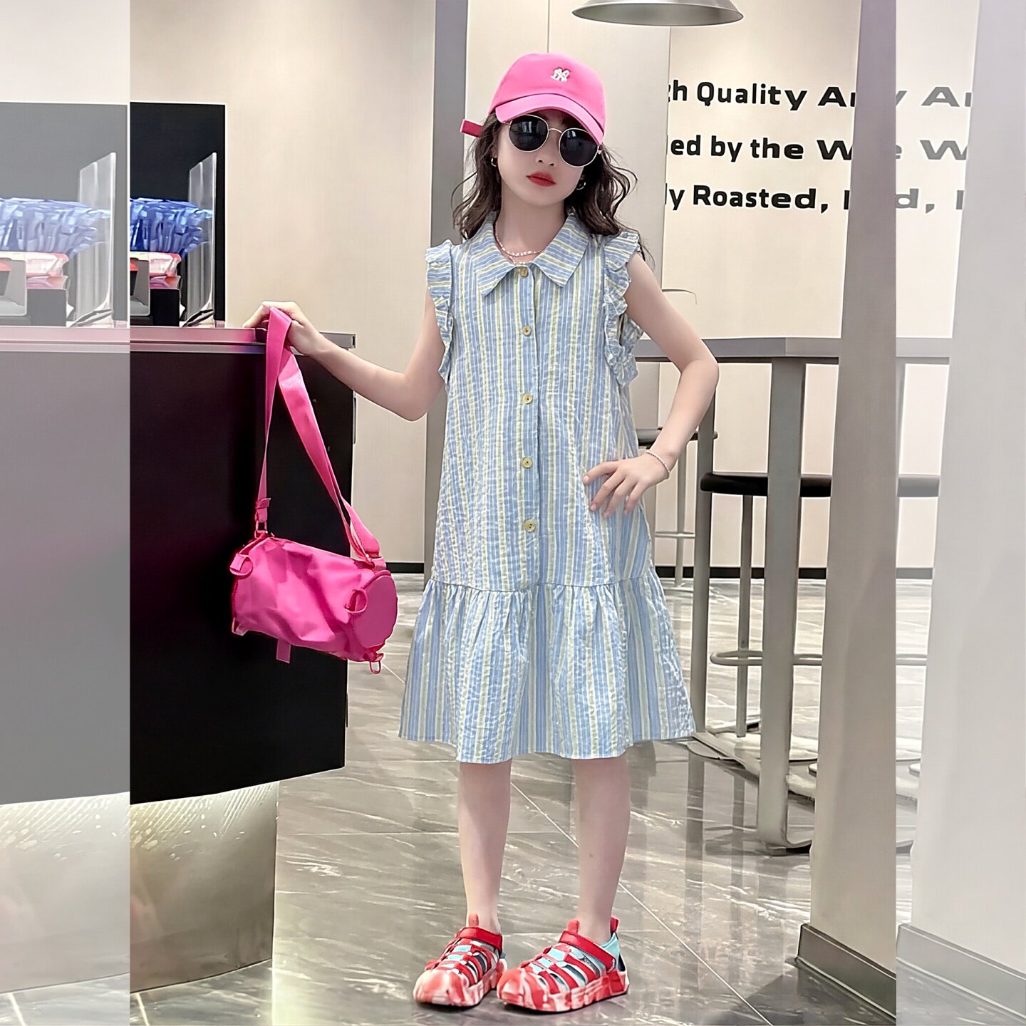 女童飞袖衬衫裙2026夏季新款儿童