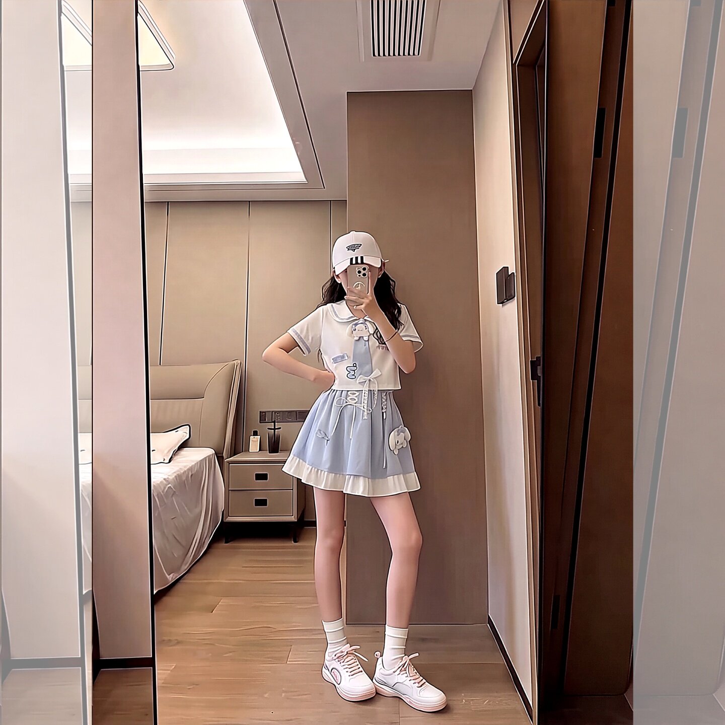 童装学院风女童连衣裙2026夏季新款洋气翻领卡通polo衫短裙套装潮