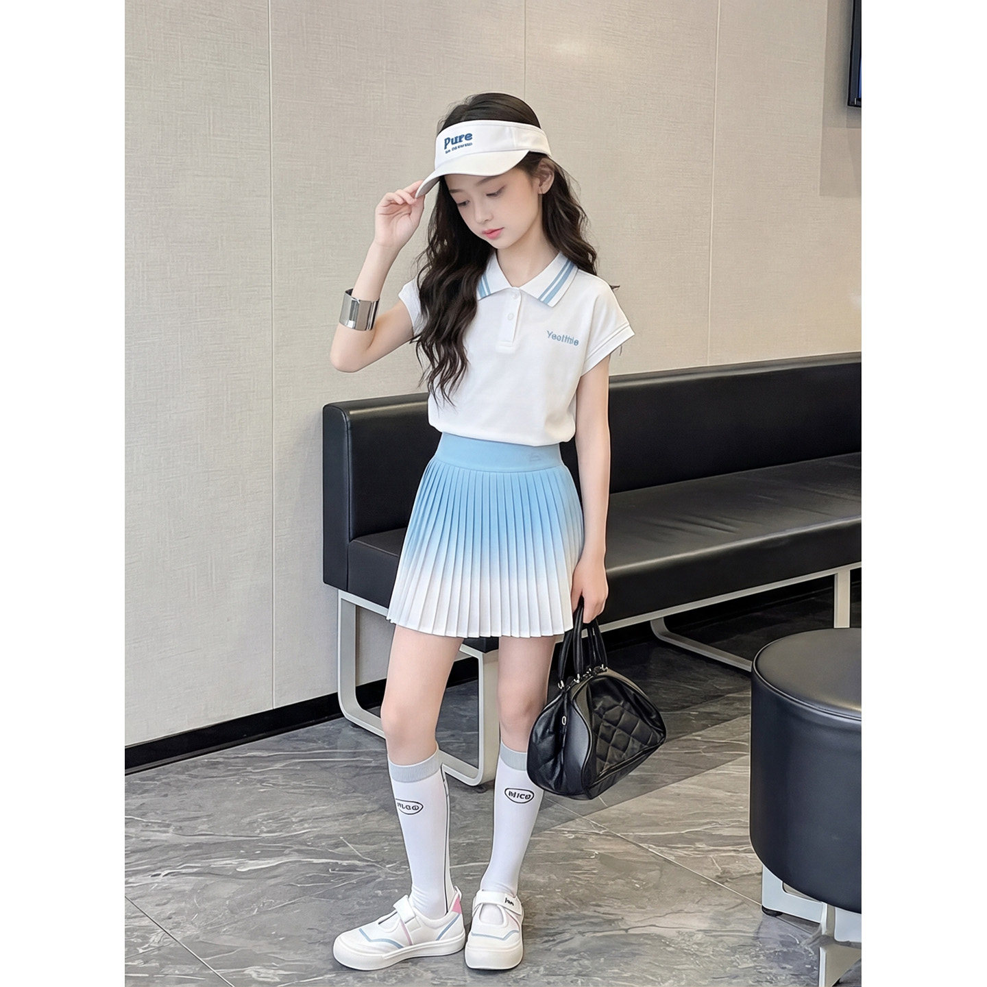 女童速干运动套装儿童夏装网球训练2026夏季款冰丝百褶裙子女大童