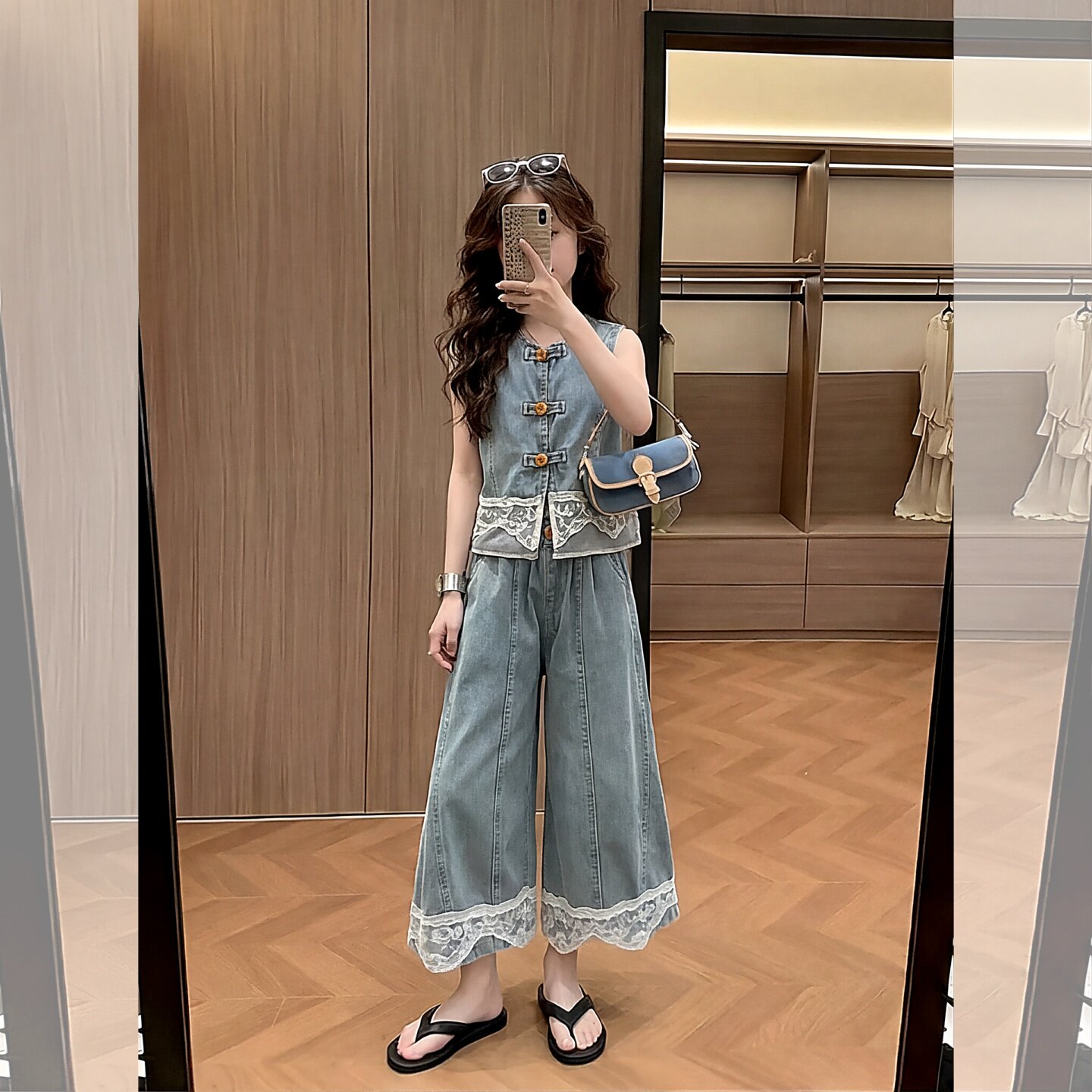 女童套装2026新款夏季儿童洋气时髦女孩大童牛仔马甲阔腿裤两件套
