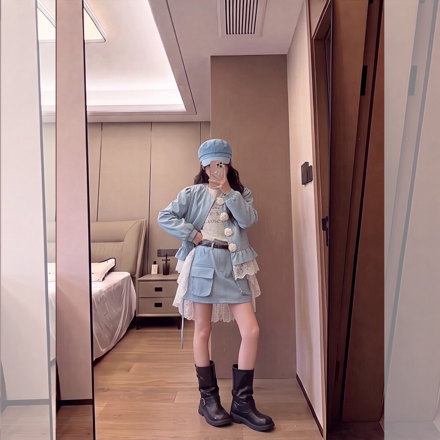 2026女童灯笼袖蕾丝拼接针织外套