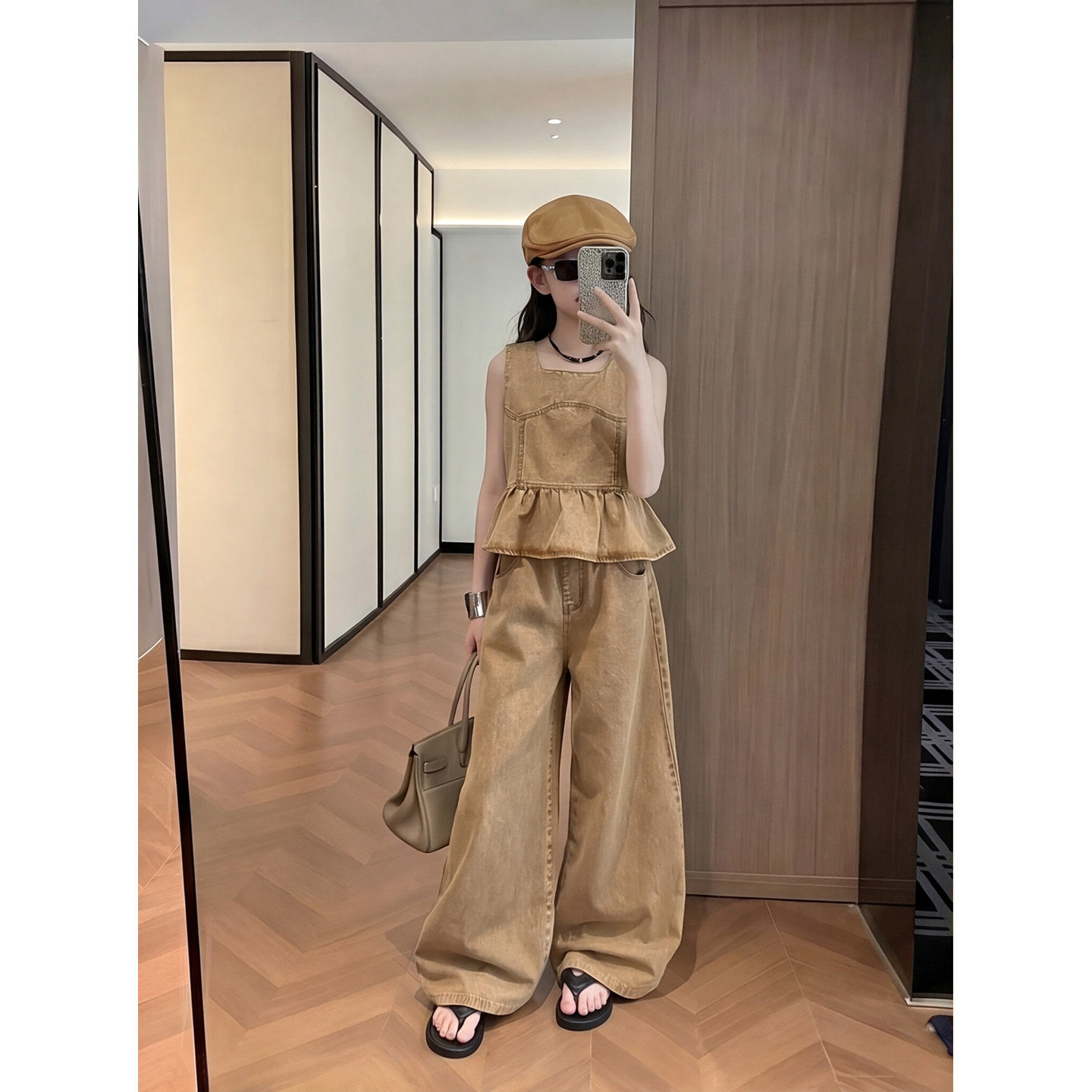 女童牛仔套装夏季薄款2026儿童女孩休闲无袖背心阔腿裤休闲两件套