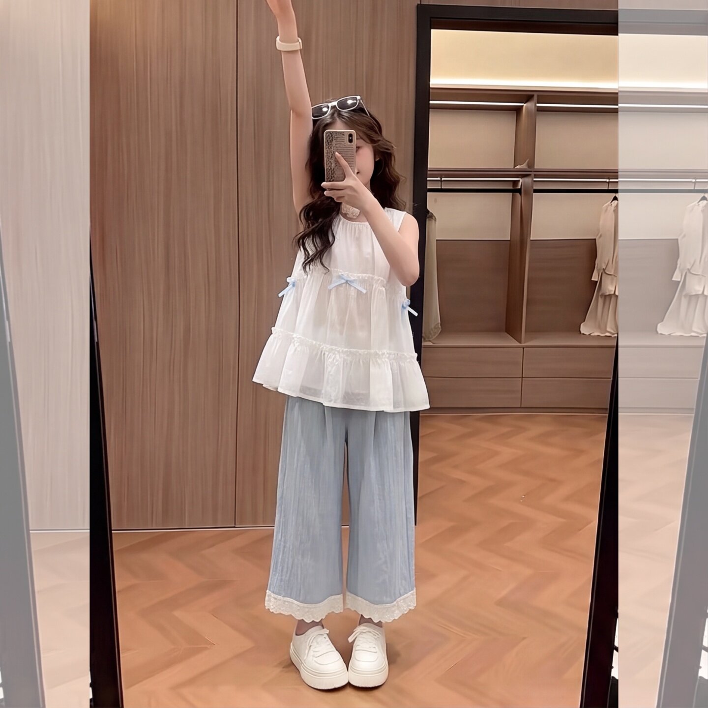 女童夏季套装新款儿童背心上衣阔