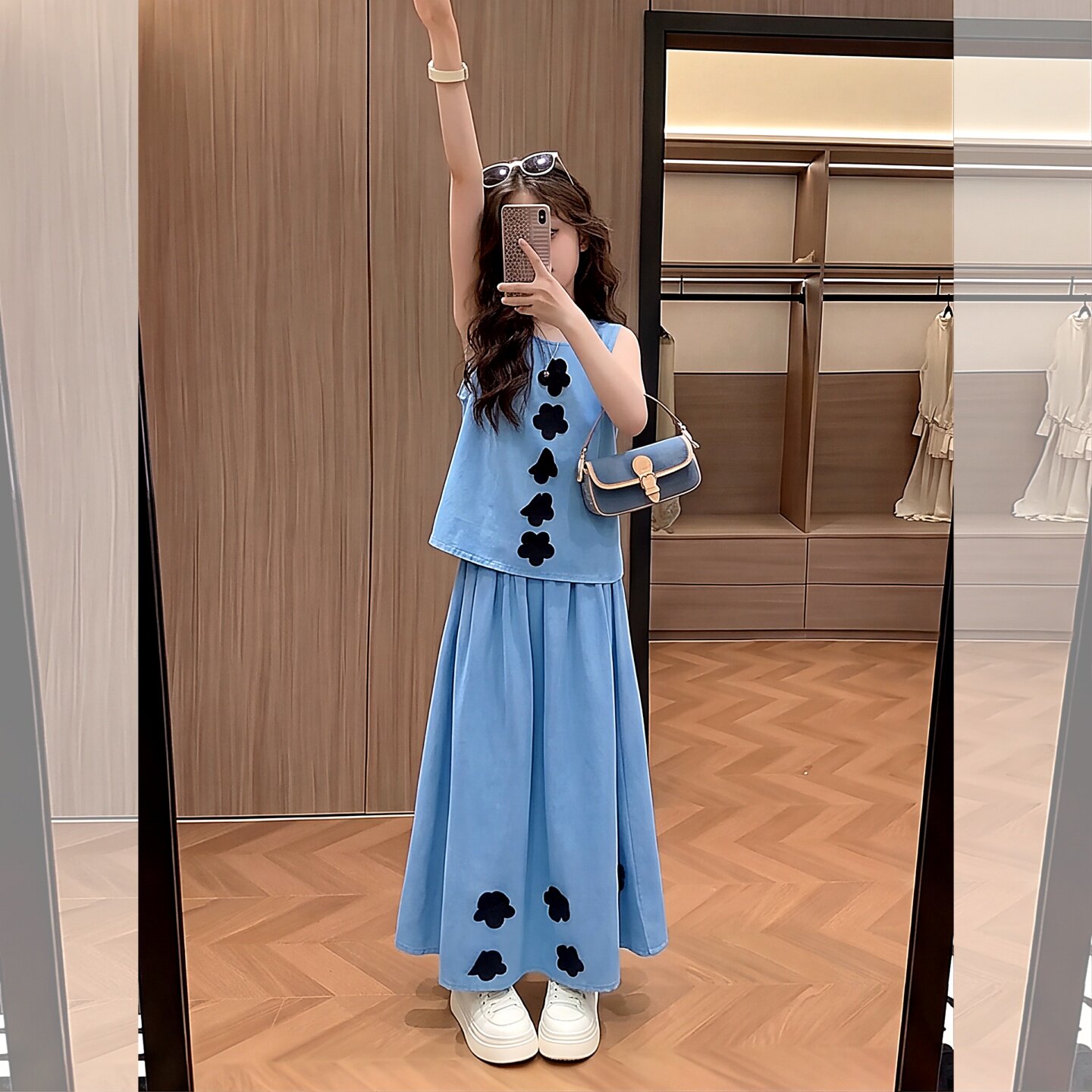 女童夏季花朵背心半身裙两件套20