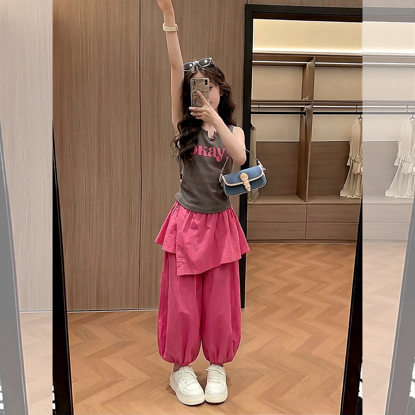 女童字母背心屁帘阔腿裤套装2026