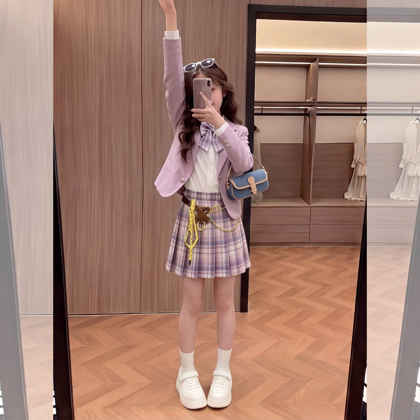 女童秋季套装学院风穿搭2026新款女孩洋气外套衬衣JK百褶裙三件套