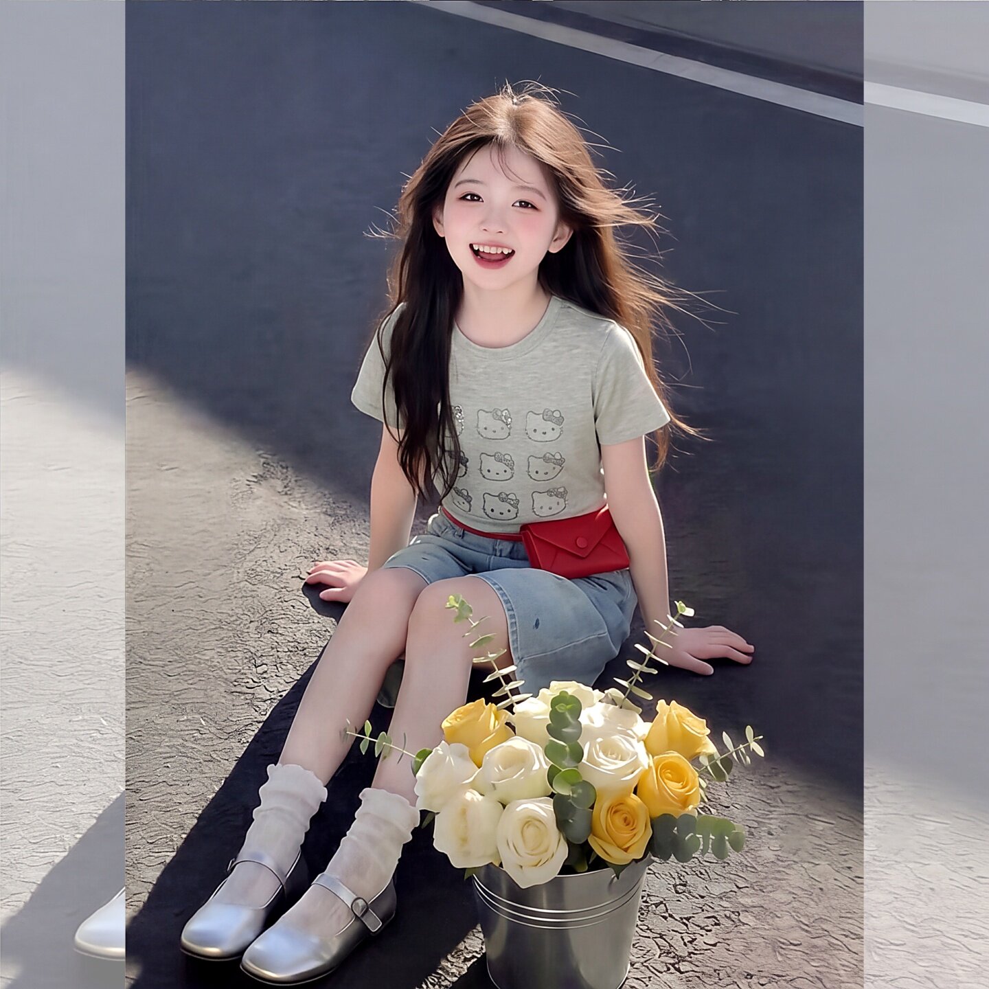 女童夏装网红KT猫亮片短袖T恤套8
