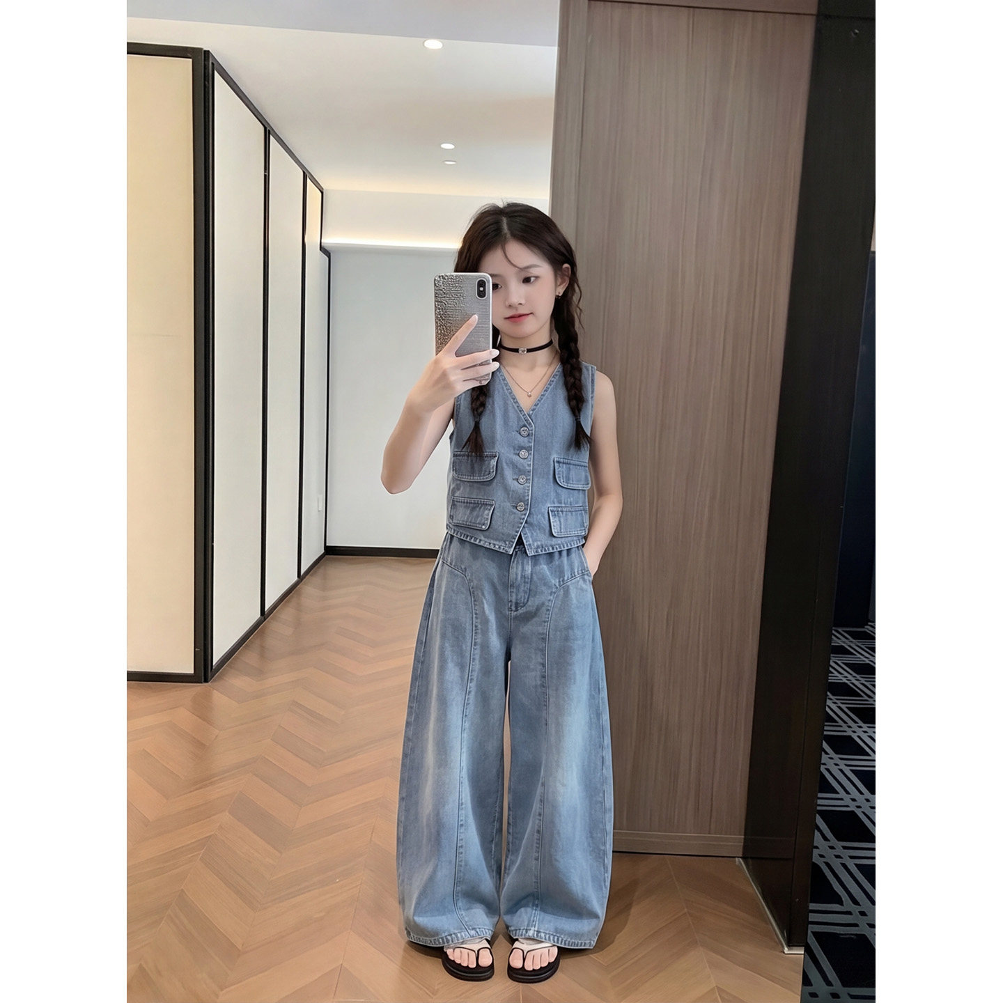 女童牛仔背心套装2026夏季新款洋气儿童薄款阔腿裤大童马甲两件套