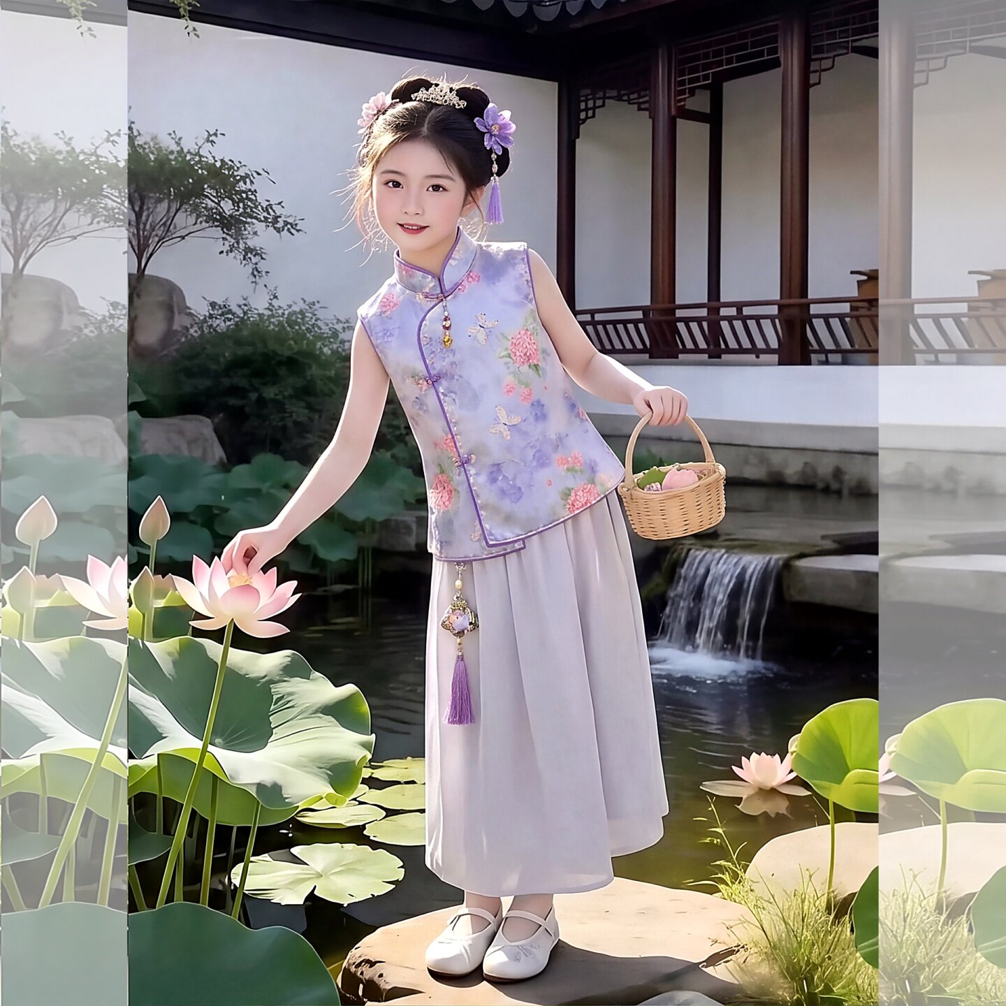 女童新中式旗袍套装裙夏季2026新款儿童夏装小女孩古风中国风汉服