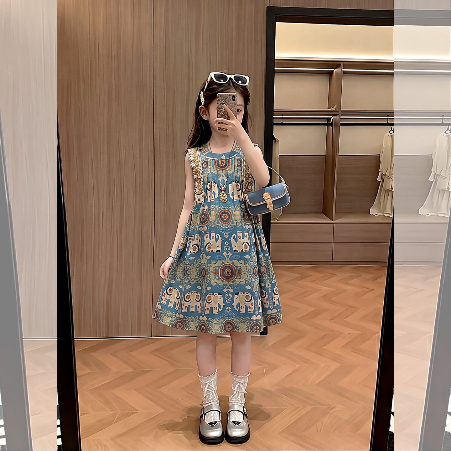 女童无袖印花连衣裙中儿童度假风