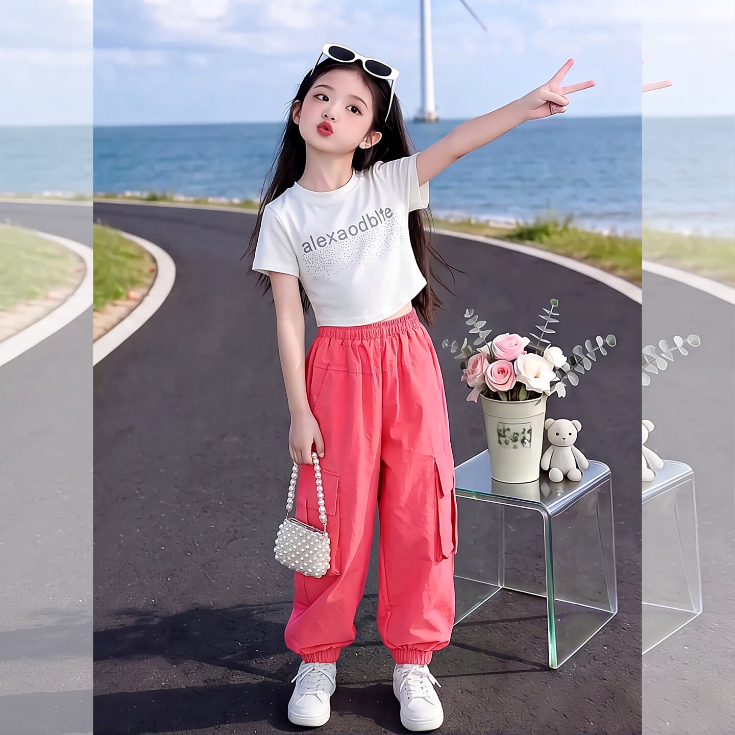 女童套装夏季2026新款儿童洋气圆