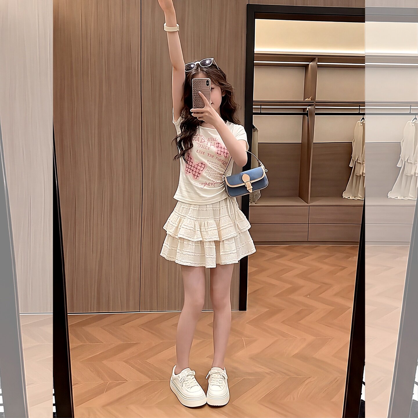 女童夏季爆款斜肩短袖公主蛋糕裙套装甜美洋气时尚中大童两件套潮