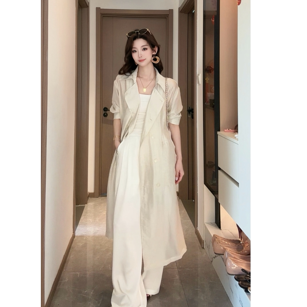 【金金宠粉】珩绣夏季薄款宽松翻领气质防晒风衣外套女LZ-26107