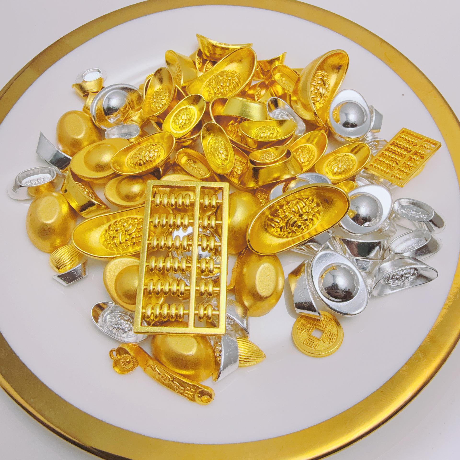 迷你小合金元宝银元宝合金实心小金锭聚宝盆米缸百福缸装饰配饰摆