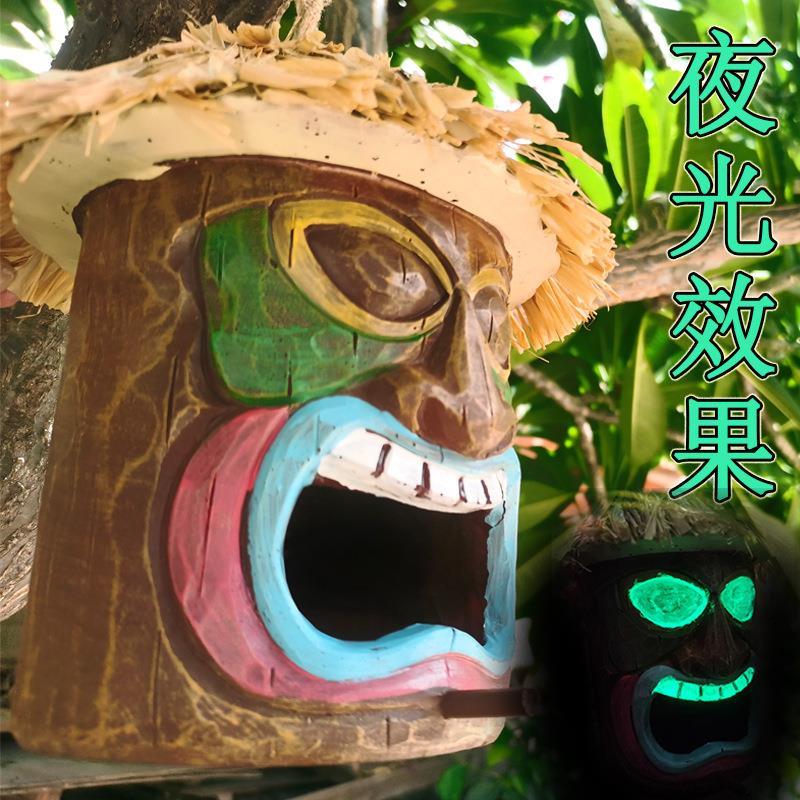 鬼脸树脸烟灰缸喂鸟器烛台挂树上摆件花园林院子户外装饰品工艺品
