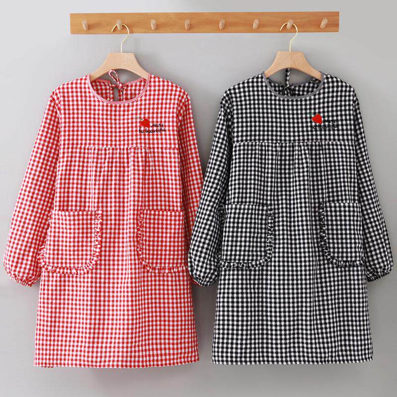 棉布长袖围裙韩版厨房家用做饭罩衣工作服女洋气可爱围裙防污防油