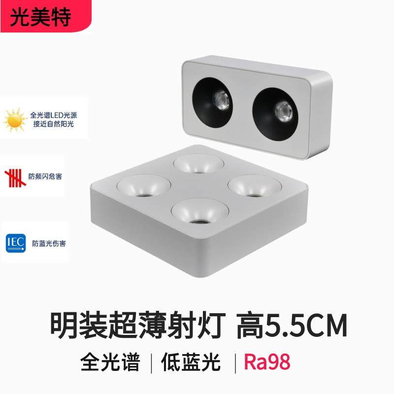 超薄明装筒灯方形led双头斗胆灯客厅卧室无主灯防眩吸顶明装射灯