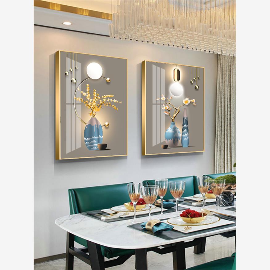轻奢饭厅装饰画双联简约饭厅墙画卧室背景墙壁画北欧客厅饭桌挂画