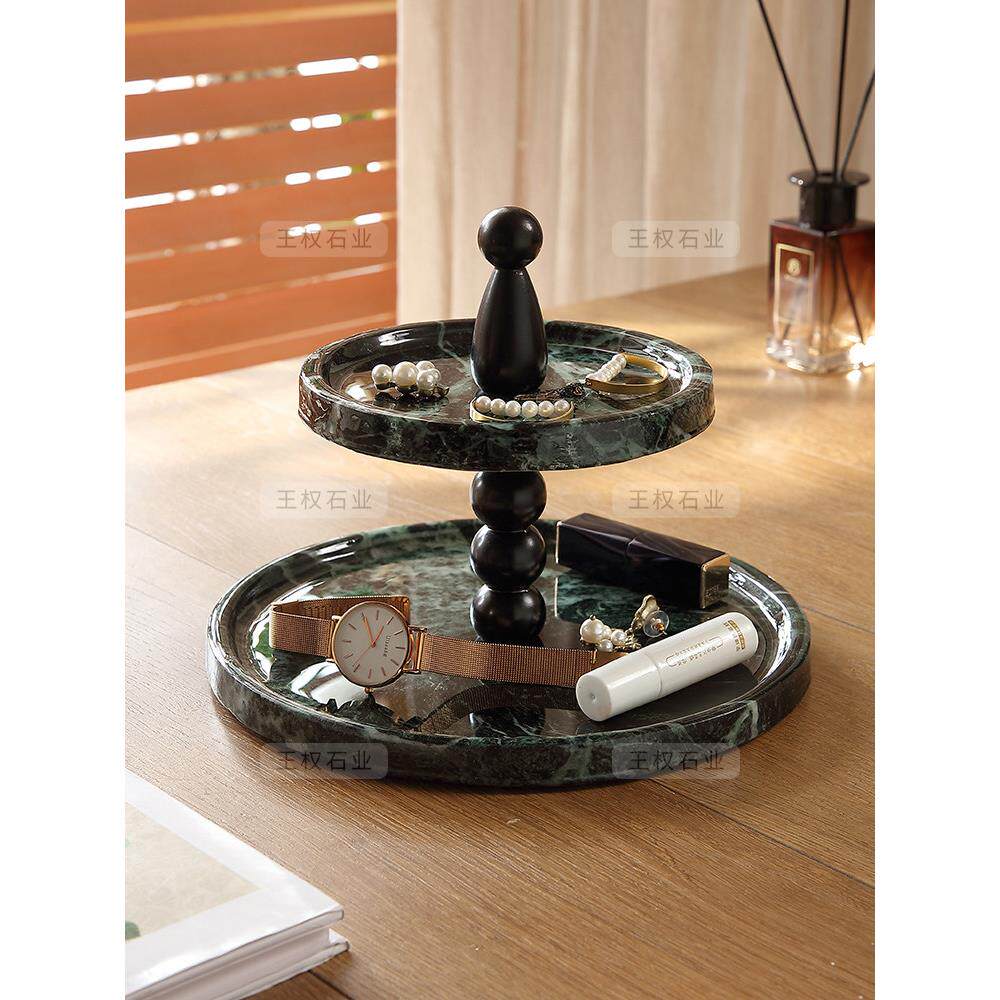 天然大理石双层置物架入户玄关装饰收纳摆件香薰首托盘桌面收纳盘