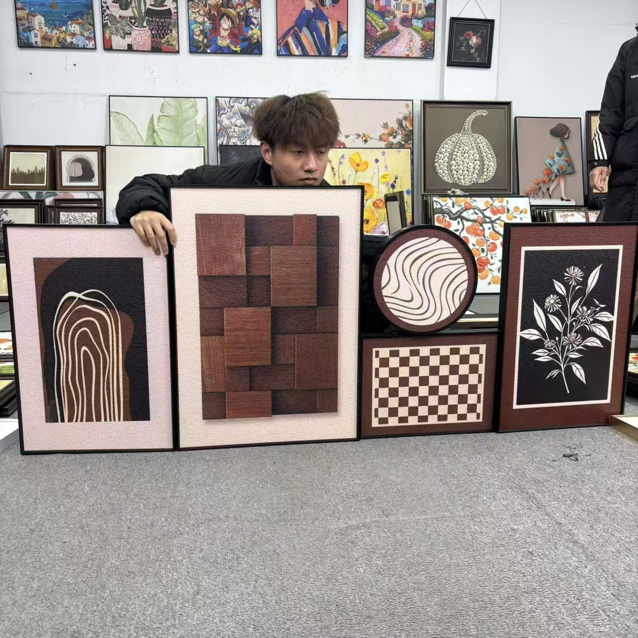 法式复古风花卉客厅卧室沙发背景墙立体装饰画五联R049