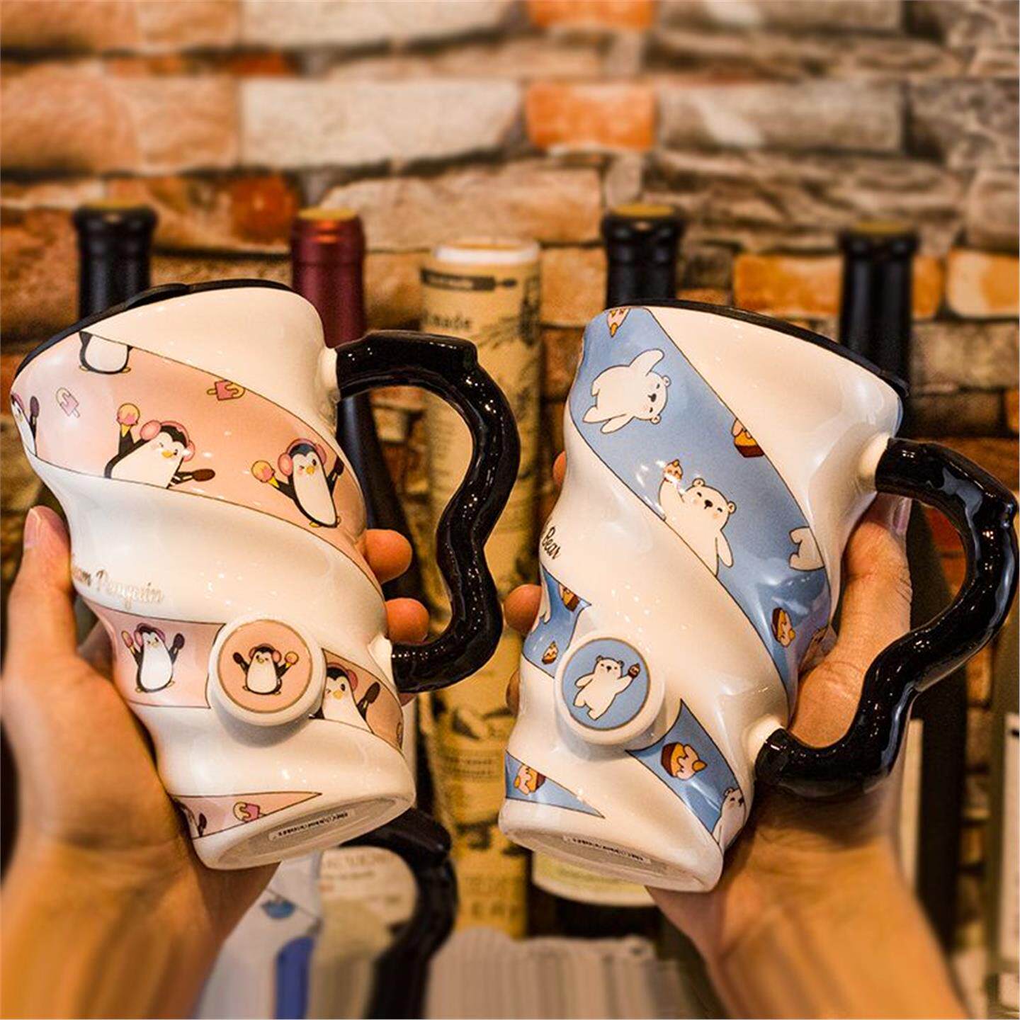 马克杯情侣杯子男大容量咖啡带盖创意陶瓷潮流卡通勺个性可爱少女