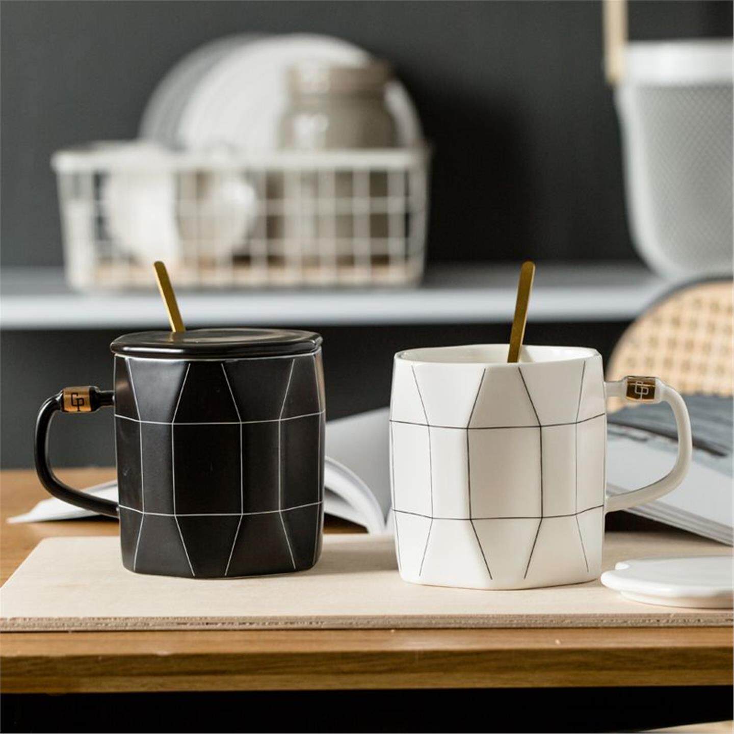 大容量创意北欧陶瓷情侣杯子勺带盖一对办公室马克杯水杯家用ins