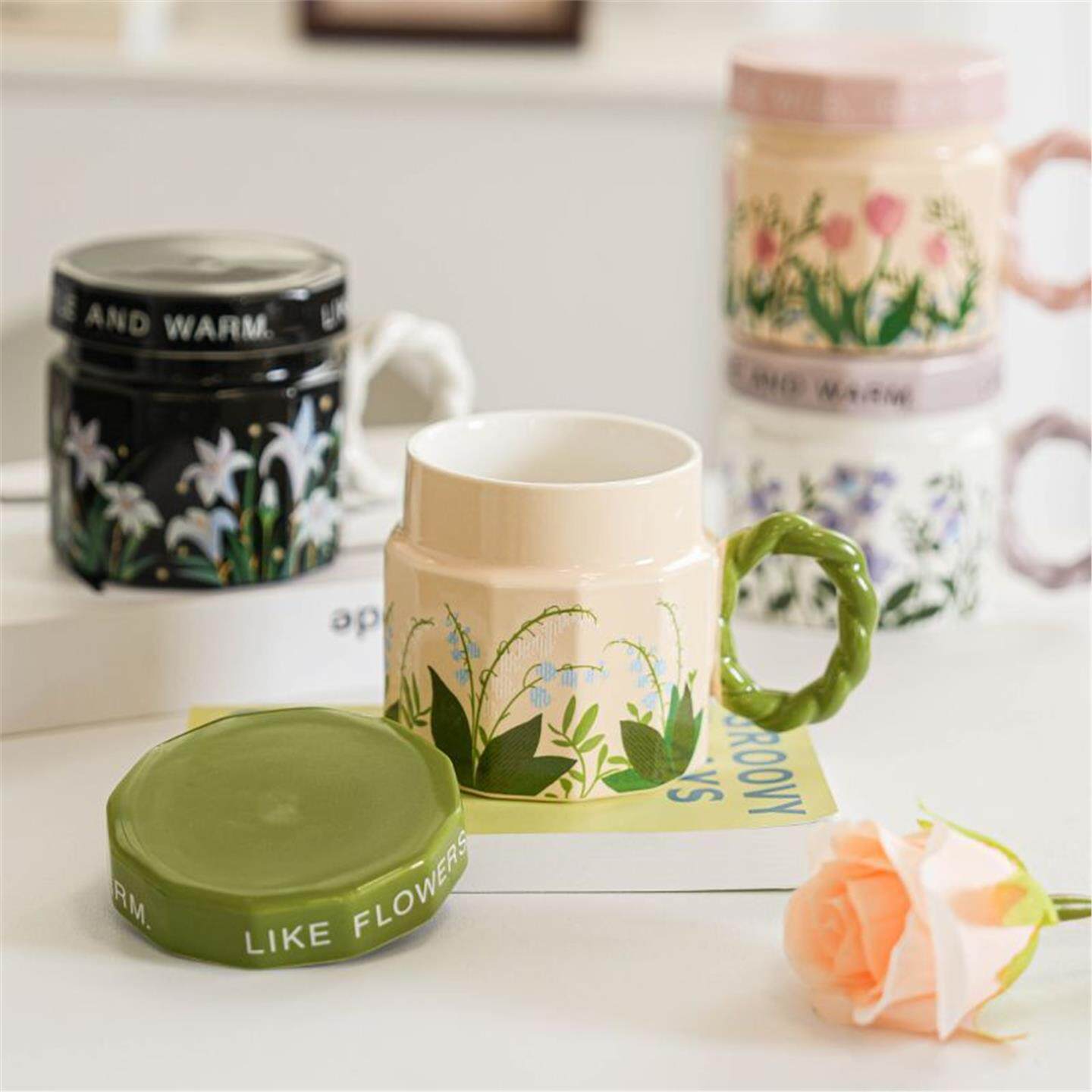 家用高颜值生日礼物带盖水杯ins女生马克杯伴手杯子陶瓷礼咖啡杯