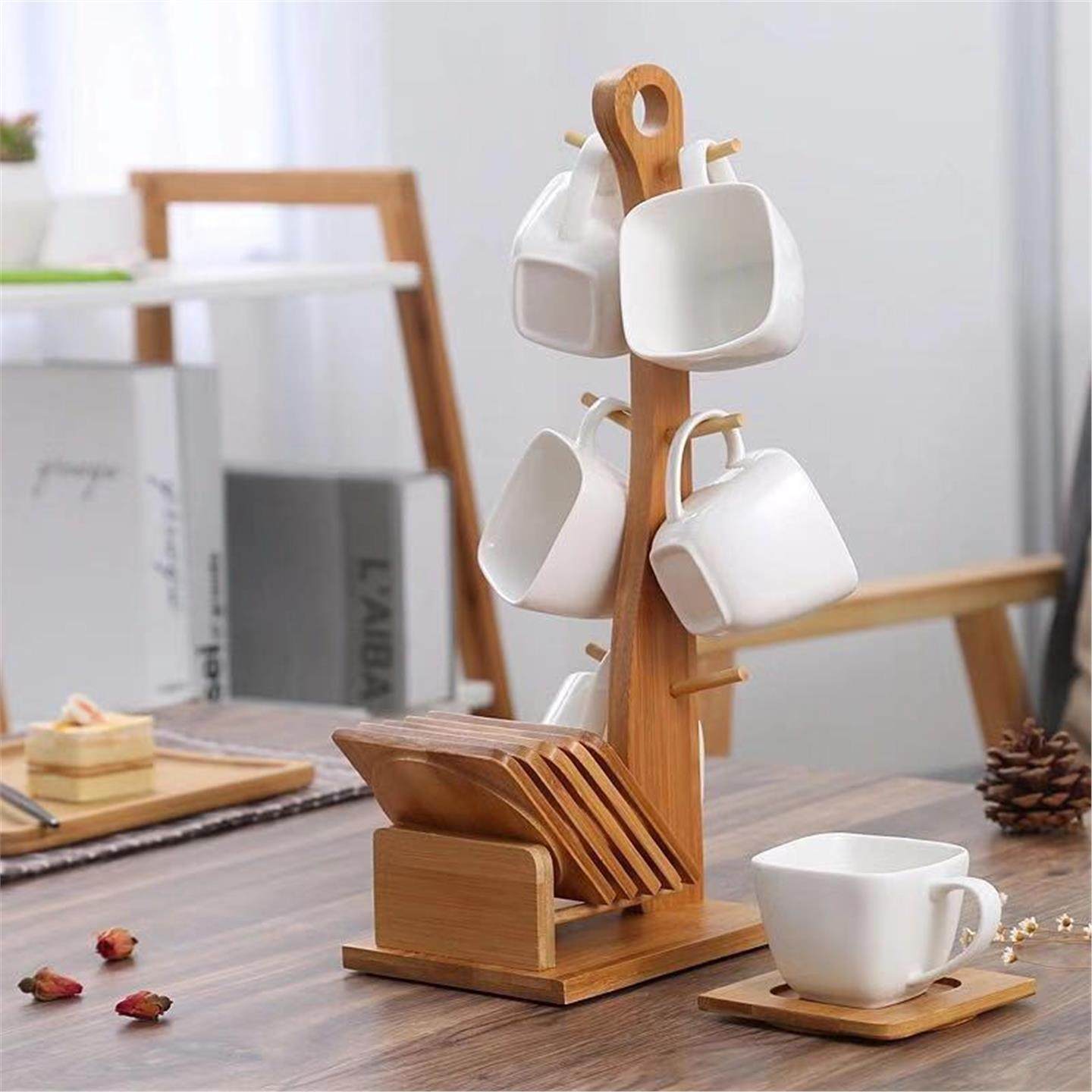 】咖啡杯66套装杯垫杯架1件套【创意咖啡杯陶瓷杯勺6超值欧式19杯